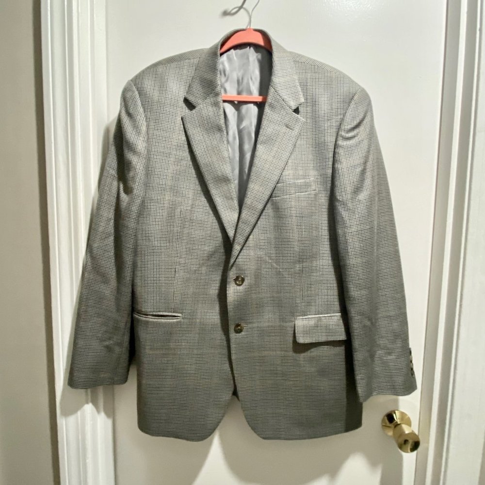 Chaps Ralph Lauren Wool Silk Herringbone Print Men Blazer Sport Coat  44R